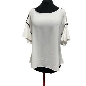 Isle by Melis Kozan White Flutter Sleeve Blouse Size L